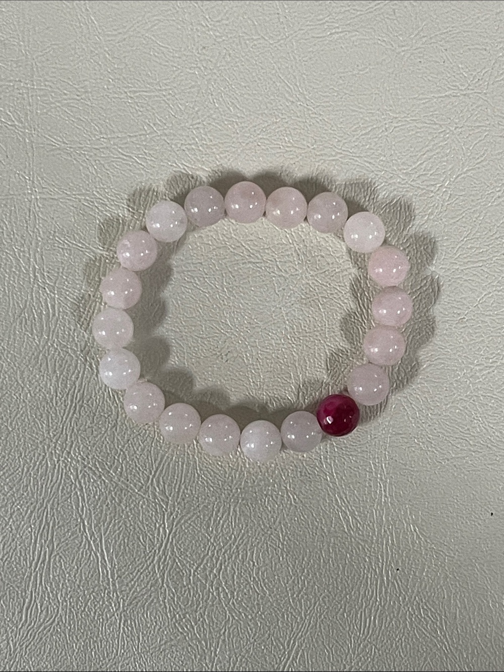 Rose Quartz Bead Stretch Bracelet with Single Hot Pink Accent Bead